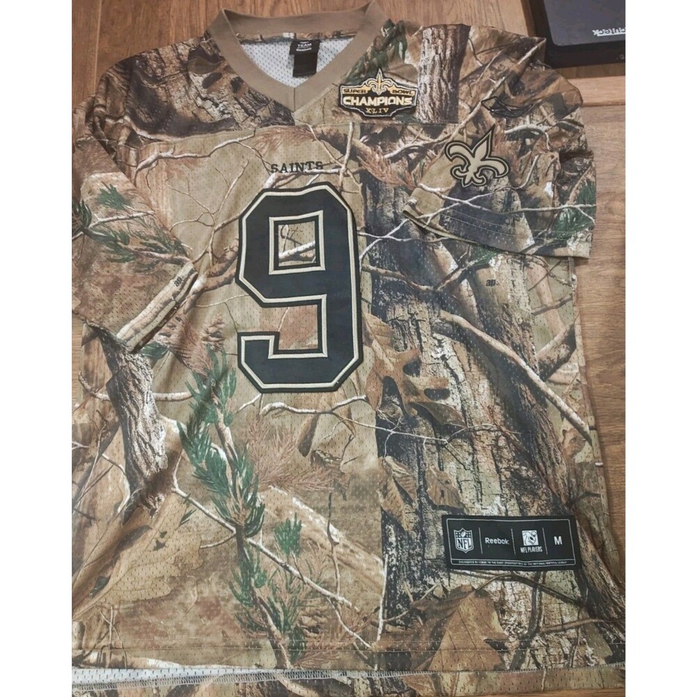 Reebok New Orleans Saints Jersey Medium Camo Drew Brees NFL Football Superbowl